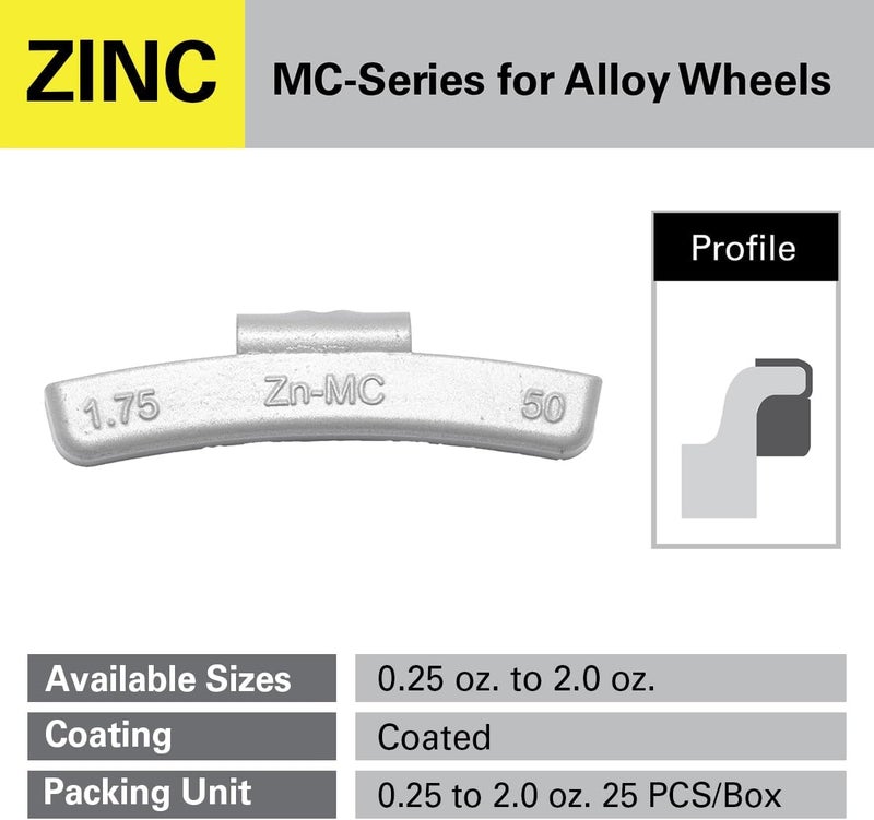 CKAuto MC Style Zinc Clip on Wheel Weights, 1.75oz, Coated, 25 Pcs/Box for Aluminum Rims - Image 2